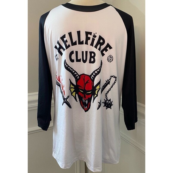 Netflix Stranger Things T-Shirt Unisex White Hellfire Club Polyester Baseball - Picture 3 of 8